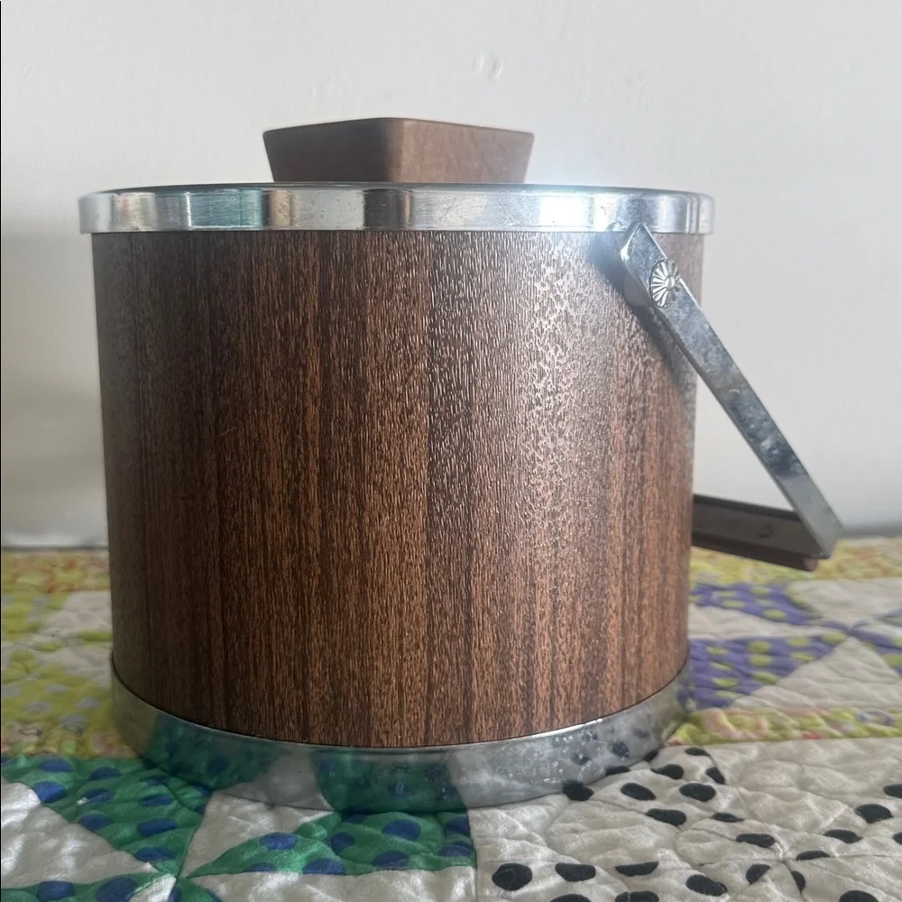 VINTAGE 60s/70s Mid Century KROMEX Walnut & Chrome Steel Ice Bucket, Butter Dish